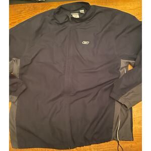 Reebok Jacket Men’s XXL Black White Windbreaker Full Zip Warm Up Nylon Track